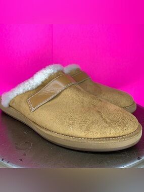 Cole Haan Waterproof Tan Suede Faux Fur Mule Slippers US 6